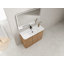 Meuble-lavabo autoportant 48 po avec lavabo en résine blanche, 3 portes à fermeture en douceur, contreplaqué, chêne imitation