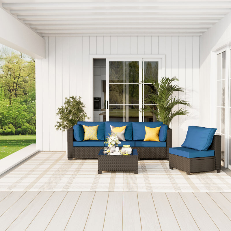  𝗡𝗼-𝗔𝘀𝘀𝗲𝗺𝗯𝗹𝘆 𝗖𝗵𝗮𝗶𝗿𝘀, 4-Person Patio Furniture Set Wicker Outdoor Sectional Seating Group Outside Conversation Sofa With Waterproof Furniture Cover