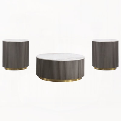 White 3-piece Round Marble Coffee and End Table Set