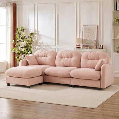 Canapé modulaire en chenille souple à base en bois de qualité supérieure à 3 places avec 1 repose-pieds pour chambre à coucher, salon