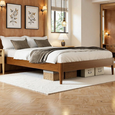 Solid Bamboo King\Queen\Full Platform Bed Frame, Noise-Free Support & Storage
