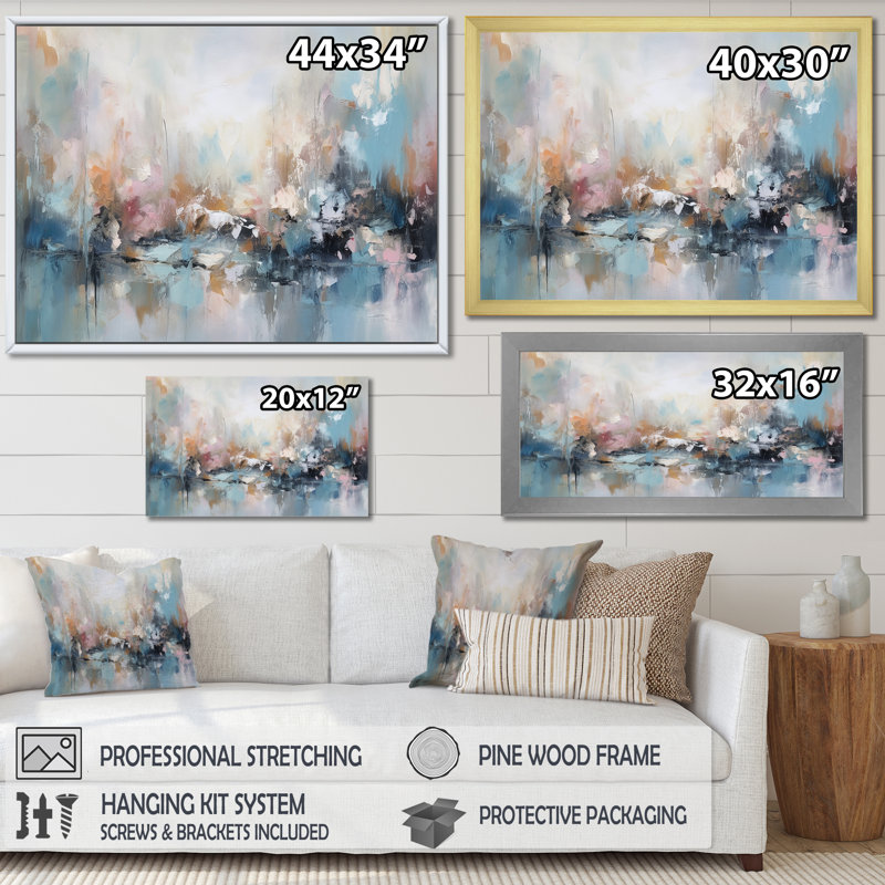 Gris et bleu vagues vives fuild II - Peinture abstraite, art mural, Toile tendue, H 40 po x l 60 po x P 1,5 po