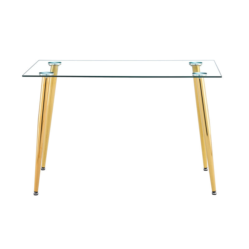 Table moderne à pieds dorés avec un plateau en verre transparent pour les pieds en métal, Doré