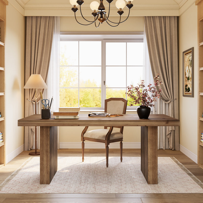 63" Solid Wood Desk, Farmhouse Executive Desk for Home Office