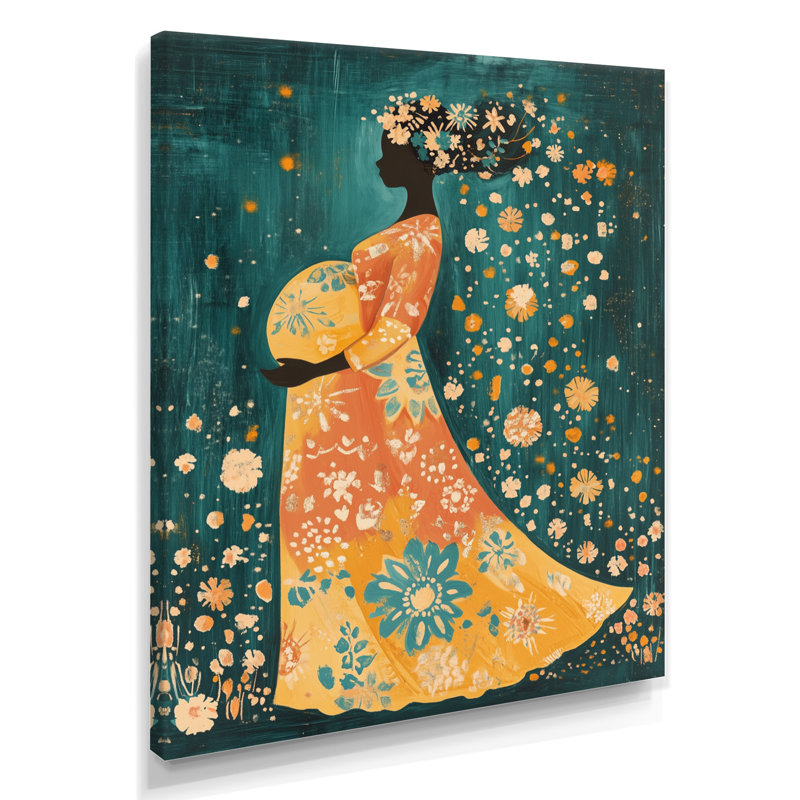 Joyeuse mère en motif de couleur I - décoration murale toile naïve, H 32 po x l 24 po, Wrapped Canvas