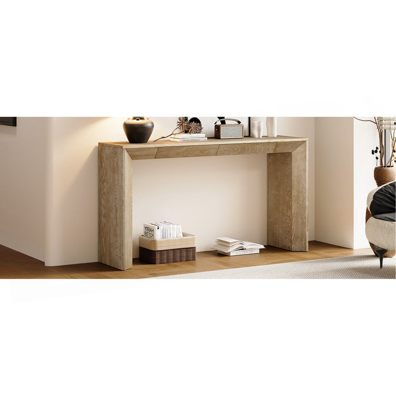 Console de style campagne moderne 60 po avec 2 tiroirs dissimulés, table d'entrée de style cascade avec pieds épaissis et grain de bois rustique pour le salon, l'entrée et le couloir (naturel)