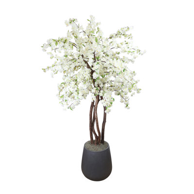 Faux Cherry Blossom Tree Plant in Fiberstone Planter