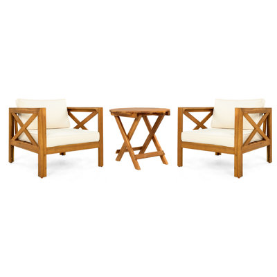 Ensemble de conversation d'extérieur en bois d'acacia avec coussins 3 pièces Kidd