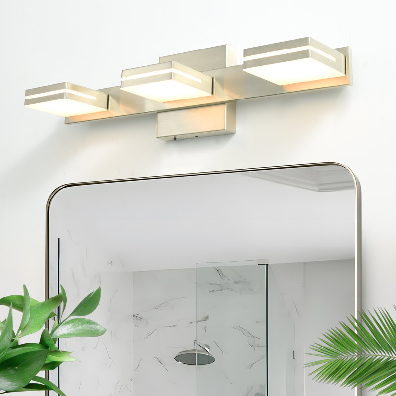 Lumières de meuble-lavabo modernes à DEL à intensité variable pour miroir, Nickel brut, Trois lumières