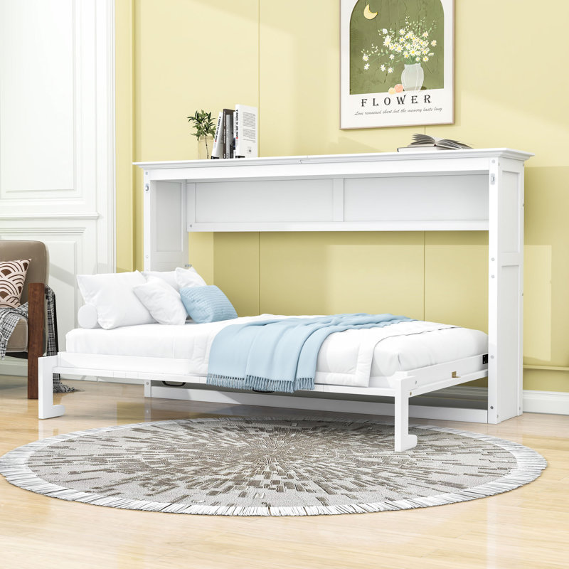Lit escamotable peu encombrant avec armoire intégrée, Twin, Blanc