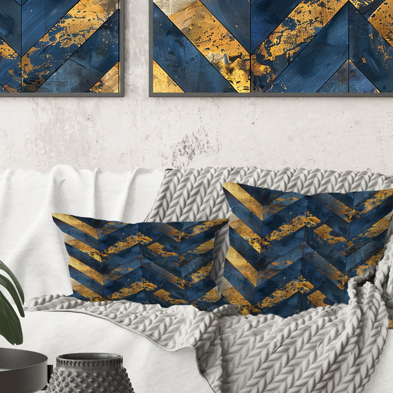 Coussin décoratif bleu à chevrons Glamour I - transitionnel, H 18 po x l 18 po