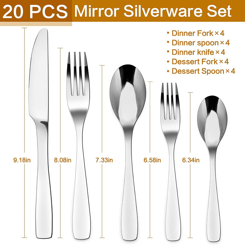 Service de couverts 20 pièces en acier inoxydable 18/10 pour 4 personnes Essendon, Argent
