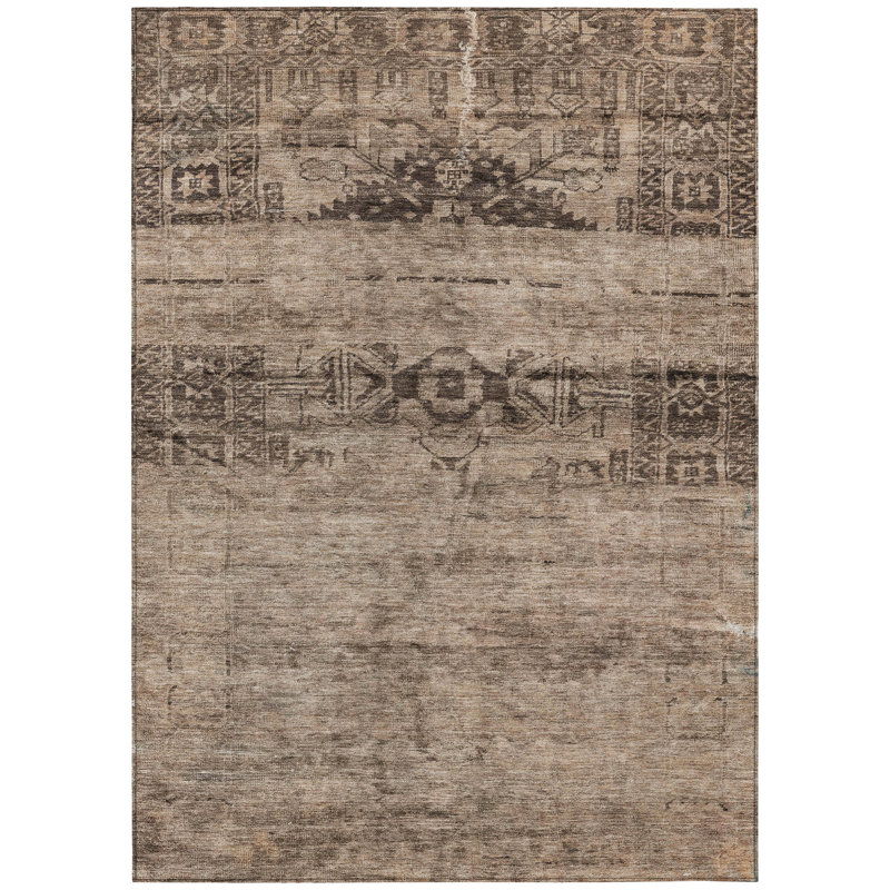 Tapis intérieur / extérieur 8 pi x 10 pi brun et taupe lavable