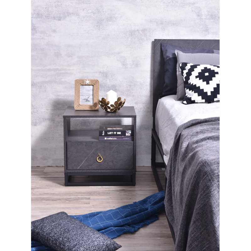 Bluejacket 50.2cm W Particle Board / Chipboard Bedside Table, Grey Stone