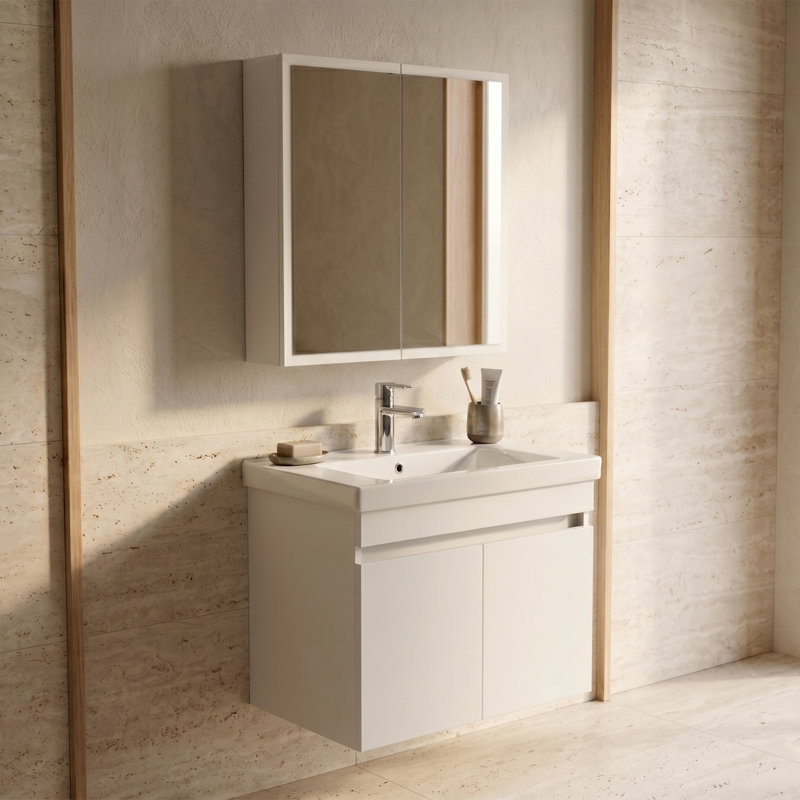 Ensemble de meuble-lavabo simple avec armoire à pharmacie Alastair, 24" H x 26" W x 18" D, Matte White
