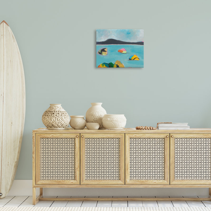 Art abstrait sur toile, "Bouées de mer" par Jan Weiss, H 16 po x l 20 po