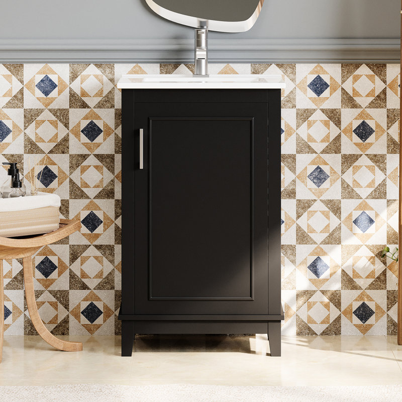 Petite armoire de meuble-lavabo moderne 20 po, lavabo en céramique, beaucoup de rangement, porte à fermeture en douceur 20 po avec lavabo - Meubles