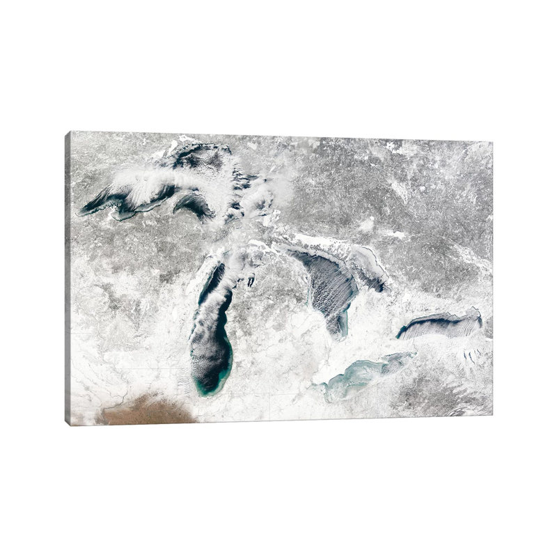 Satellite View of the Great Lakes, USA I 1 Piece Wrapped Canvas Wall Art, 30.48 cm H x 45.72 cm W