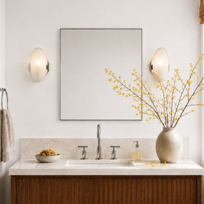 Kessie Square Bathroom Mirror, Polished Nickel Square Wall Mirror, 36x36'' Polished Nickel Square Mirror for Bathroom