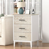 Lataja 3-Drawer Nightstand 28"H End Table White frame carved surface