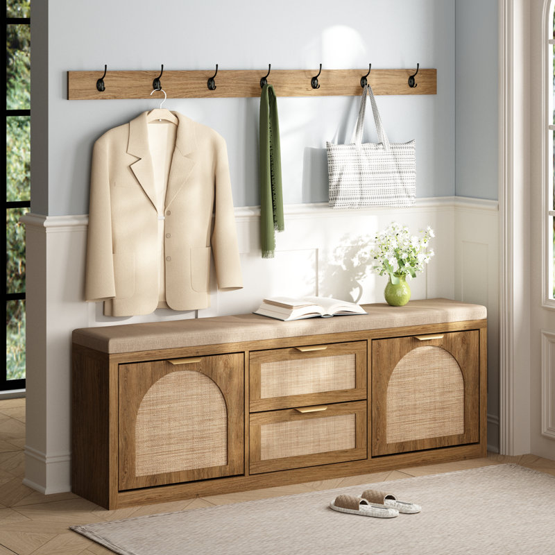 Banc de rangement pour chaussures Anteus, Bois naturel