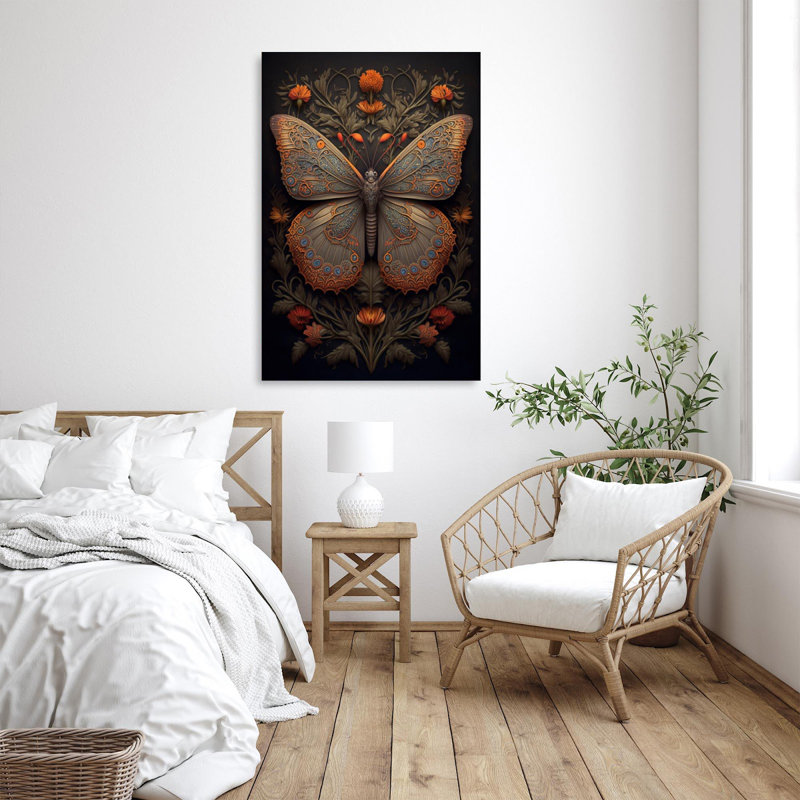 Coquelicots et papillons, impression sur toile tendue, H 14 po x L 11 po x l 1,25 po