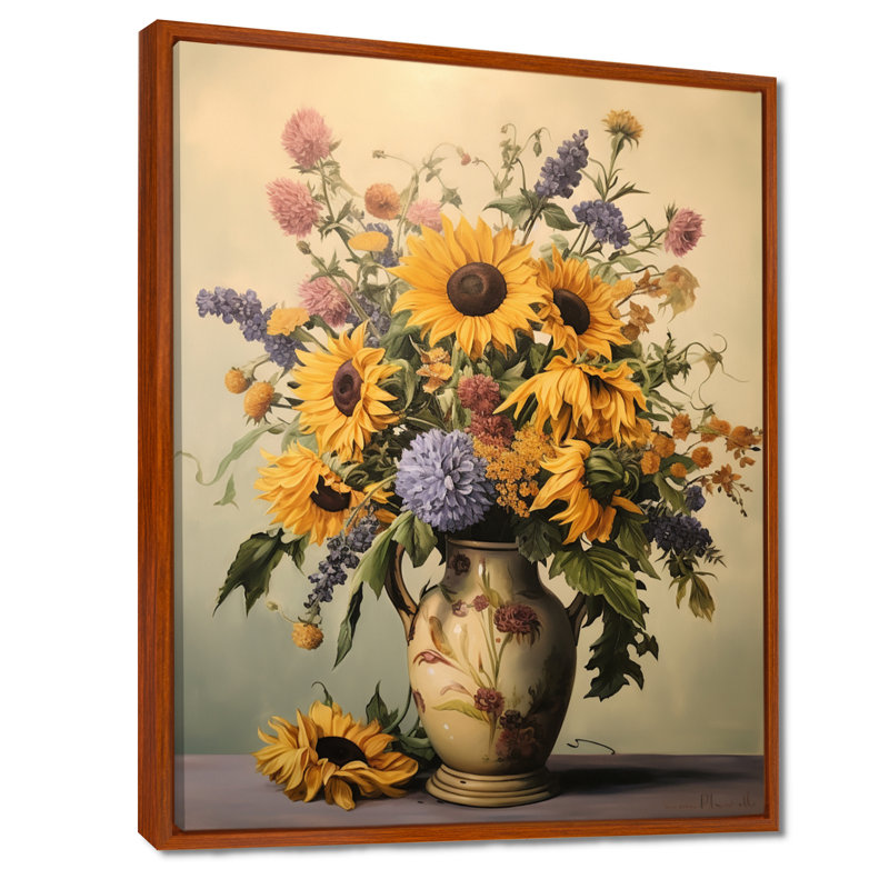 Nature morte avec tournesols et fleurs sauvages - Bouquets assortis, salon d'art mural, H 20 po x l 12 po x P 1 po