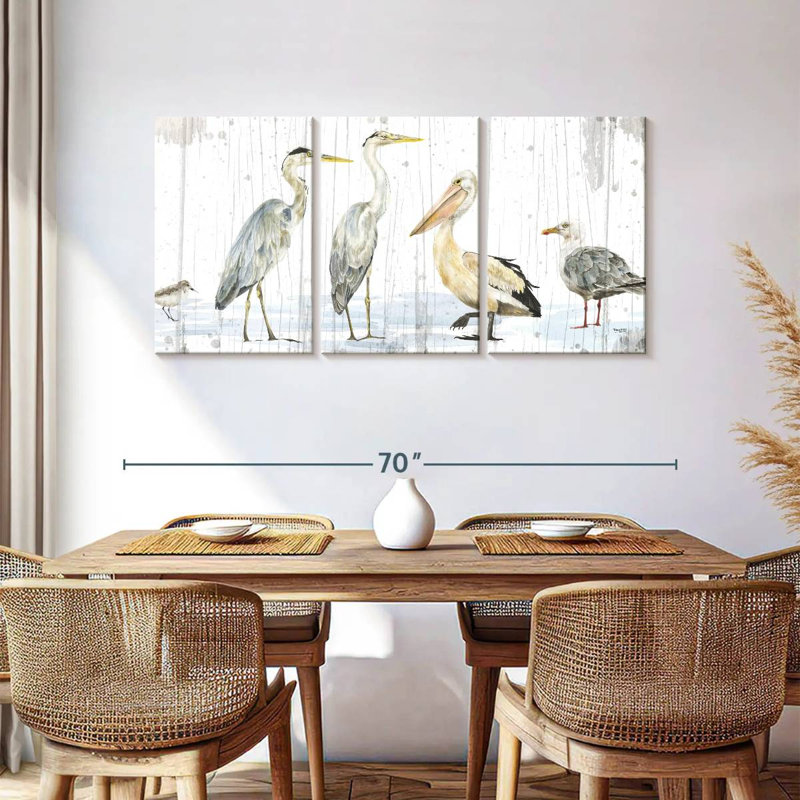Oiseaux de la côte, reproduction d'art sur toile, H 30 po x l 62 po x P 1,25 po
