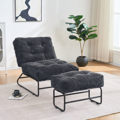  Chaise d'appoint avec repose-pieds et dossier réglable, chaise d'appoint avec pieds en métal, chaise longue avec fauteuils inclinables modernes, canapé-lit inclinable rembourré pour le salon, gris foncé