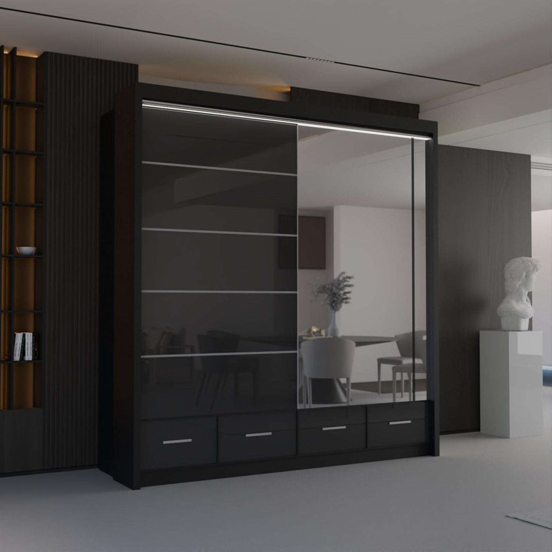Bahos 3 Door Wardrobe, 220cm H x 208cm x W 66cm D, Black