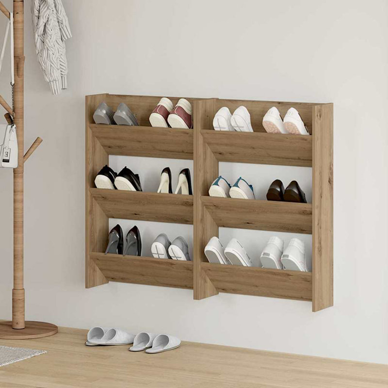 Wall Shoe Cabinets With Shelf 2 Pcs Engineered Wood, Artisan Oak