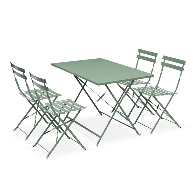 Iona-Louise 4 - Person Steel Patio Dining Set Rectangular Table with Cushions Included, Sage Green