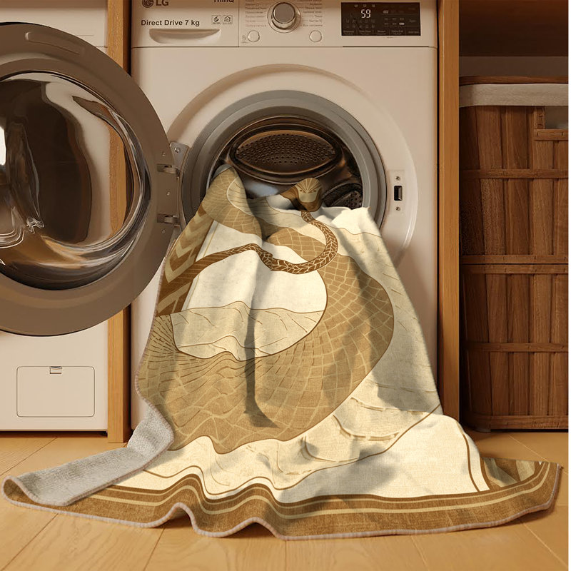 Tapis art déco lavable à la machine Pavanvir Naga - beige, 8 x 10