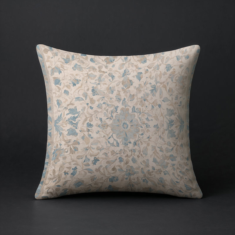Coussin décoratif intérieur / extérieur gris Modern Modern, Carré 16 po, Floral gris / beige
