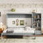 Lit escamotable avec compartiments de rangement et tablette réglables en hauteur, cadre de lit mural avec 1 tiroir, lit plateforme multifonctionnel et pliable-1481100972