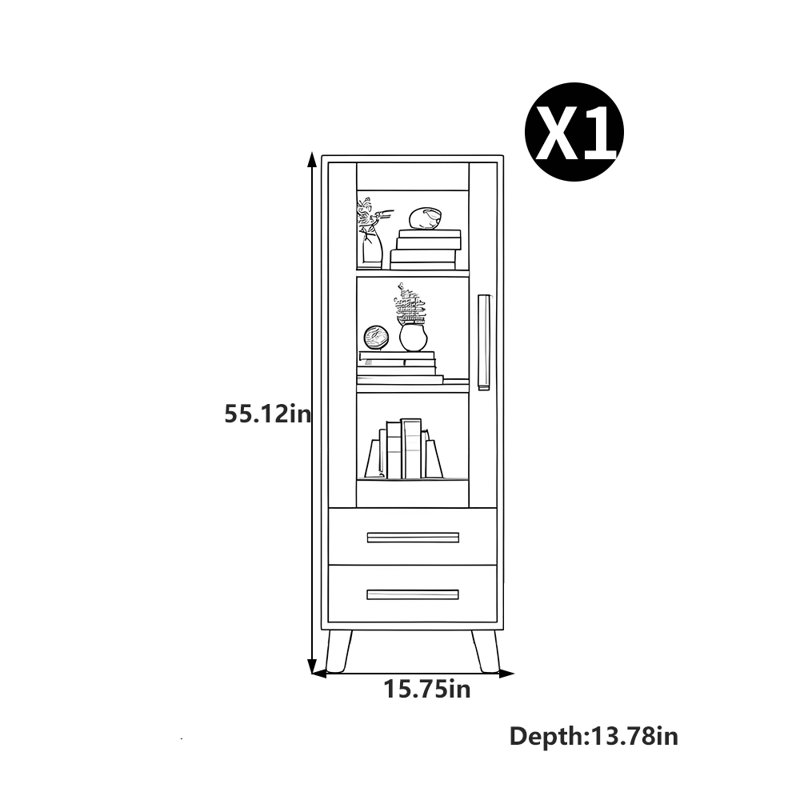 Bibliothèque de rangement simple de style américain, (3 tablettes) H 55,12 po x l 15,75 po x P 13,78 po