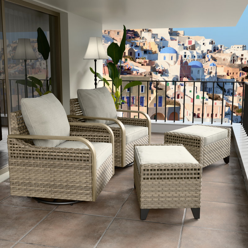 Motes Wicker 2 - Person Patio Conversation Set with Cushions, Gray