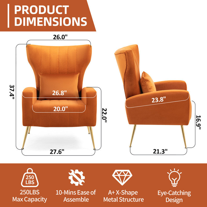 Upholstered velvet armchair, Orange