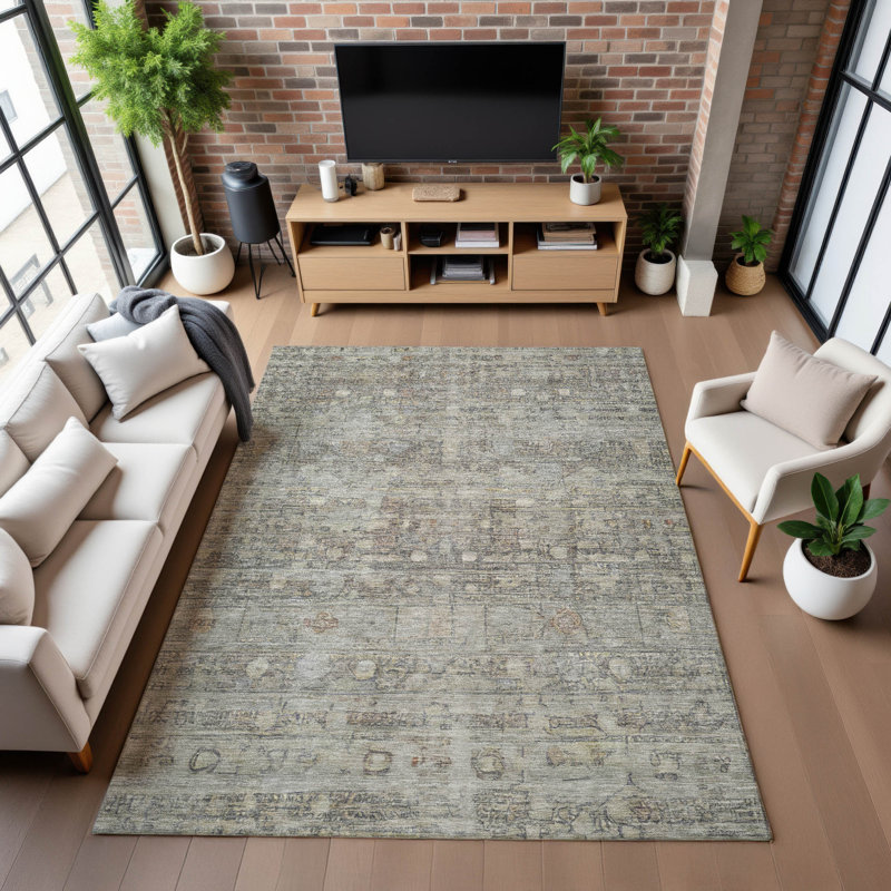 Premium Machine Washable Ponce AMF1768 Geometric Rug, Rectangle 3' x 5'
