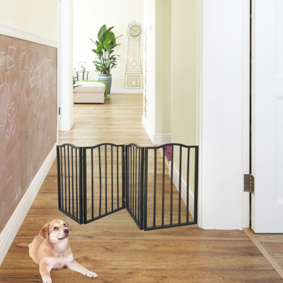 Barrière pour animaux de compagnie en bois brun foncé à arc - autoportante, pliable pour la maison crée une barrière vos animaux de compagnie dans les escaliers pliants économisent de l'espace et ont fière allure