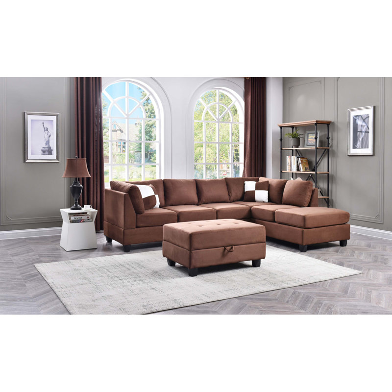 Canapé modulaire Malone (sans repose-pieds), Tissu chocolat, Orienté à droite