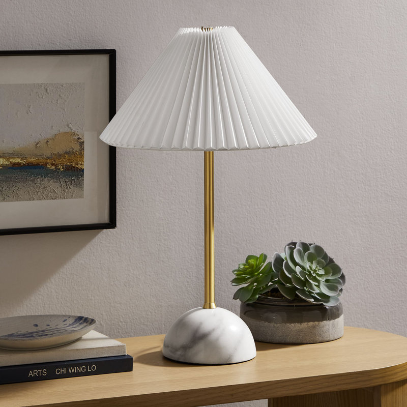 Illusion Marble Dome Table Lamp In Black, Brass/White