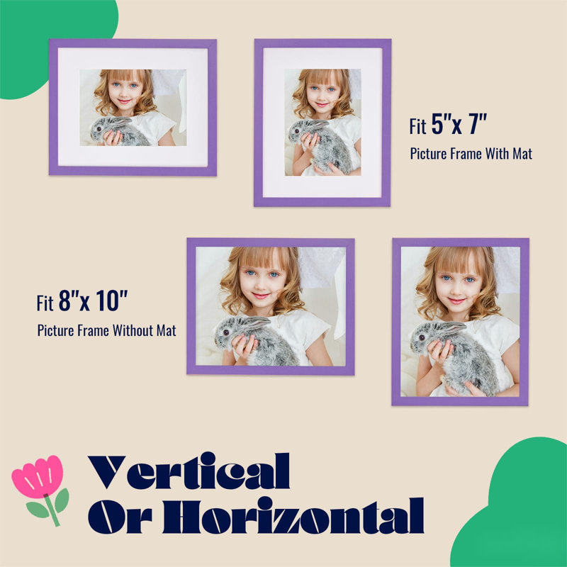 8X10 Picture Frames 3 Set,Hanging Purple Frames With Mat For Gallery Wall Decor, Horizontal/Vertical Tabletop Photo Frame