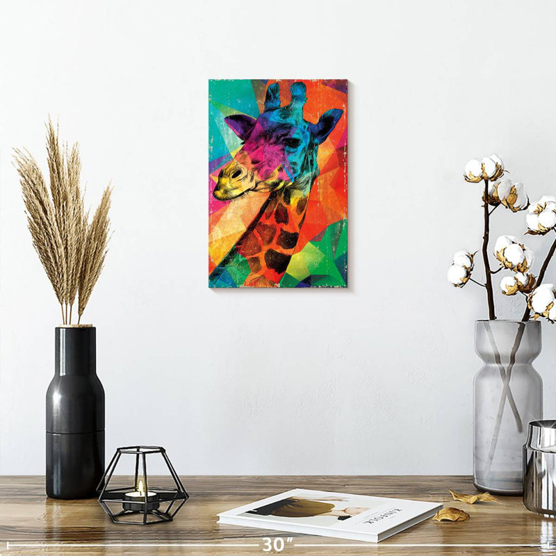 Brampt Giraffe On Geometric Colors, 12" H x 8" W