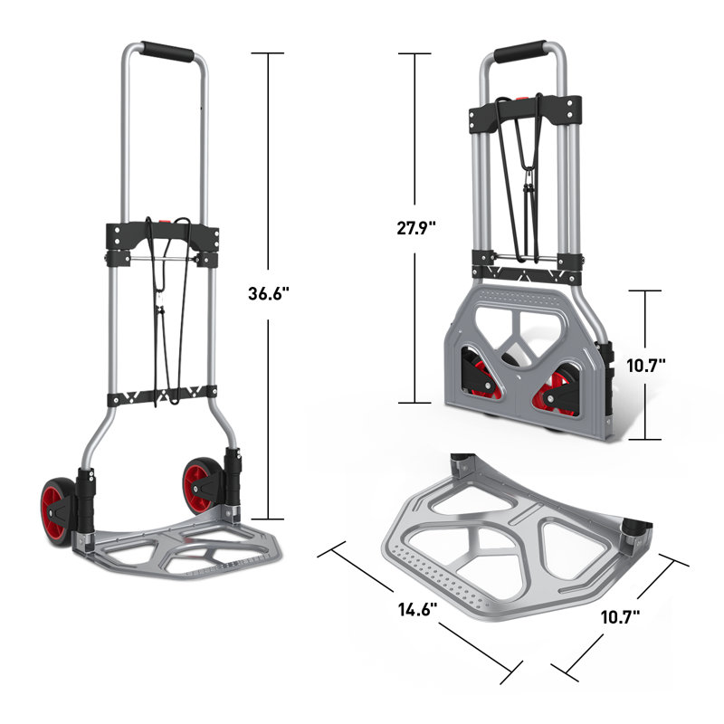 Plateforme à hauteur télescopique pour camion pliable de 176 lb avec poignée télescopique de 8,66 po et hauteur réglable de 14,64 po x 10,7 po