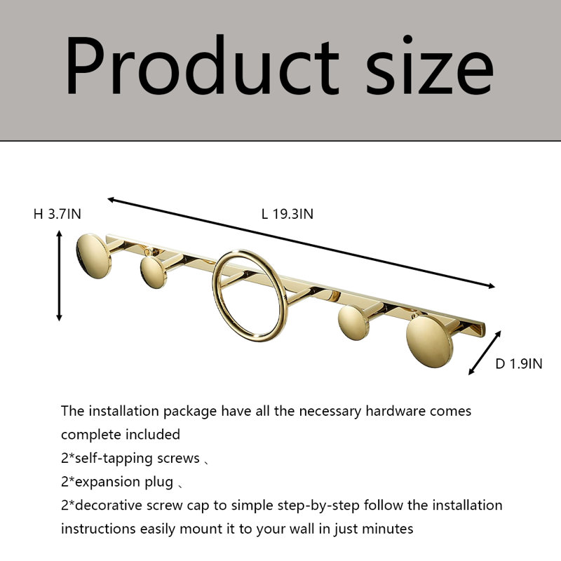 Wall Mounted Coat Rack Coat Hooks, Gold