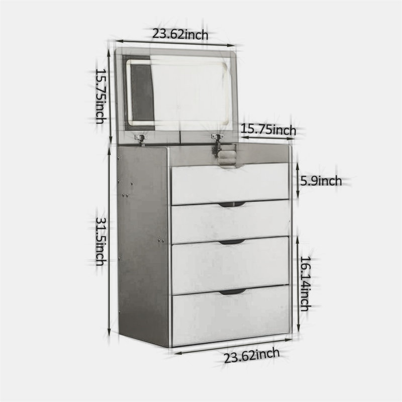 Ensemble de bureau de coiffeuse convertible avec miroir rabattable, DEL tricolore, verre trempé, rangement de tabouret caché, blanc brillant