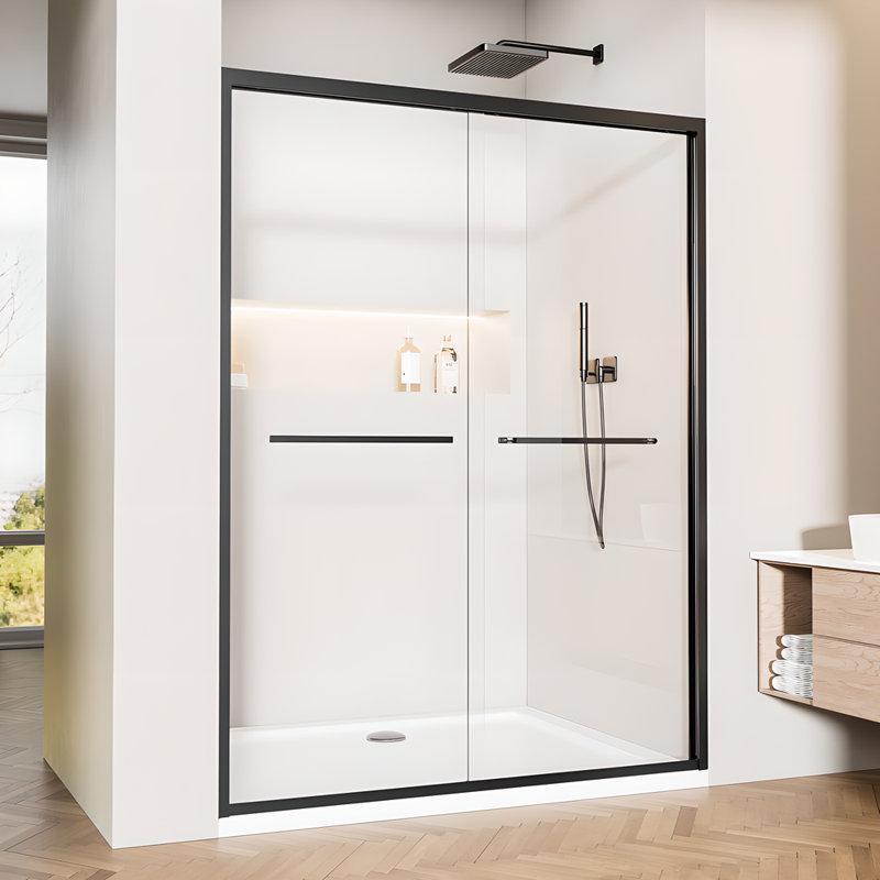56”- 60" W X 70" H Double Sliding Full Aluminum Frame Shower Door with 8mm Tempered Glass, Matte Black