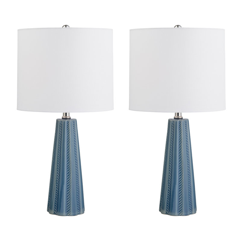 Set Of 2 Ceramic Table Lamps with Shade, Blue/Grey