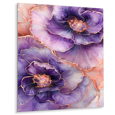 «Dancing Embrace of Purple Begonia III - Geraniums», reproduction d'art métallique traditionnelle